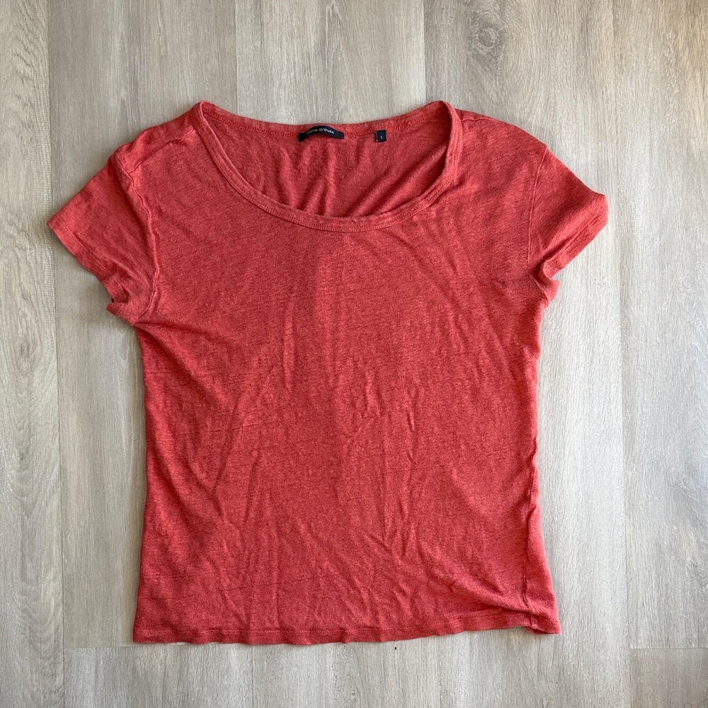 Marc O’Polo linen t-shirt in coral pink, Size S